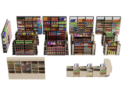 现代超市便利店货品货架、展柜3d模型 现代超市便利店货品货架、展柜