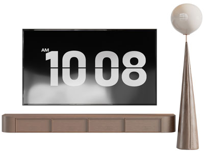 现代实木电视柜、电视机、落地灯