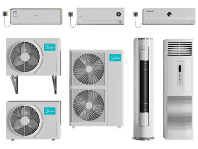 现代壁挂式空调、空调外机3d模型 现代壁挂式空调、空调外机