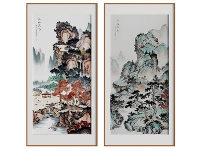 新中式山脉装饰挂画3d模型 新中式山脉装饰挂画