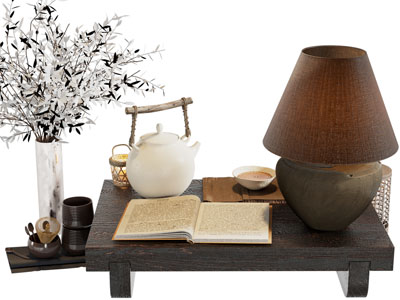 新中式茶壶 台灯 书本摆件组合