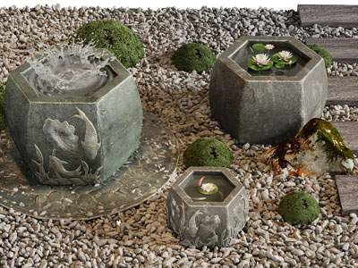 新中式荷花池 石子 石路景观园艺小品