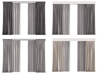 现代带窗帘盒的布艺窗帘3d模型 现代带窗帘盒的布艺窗帘