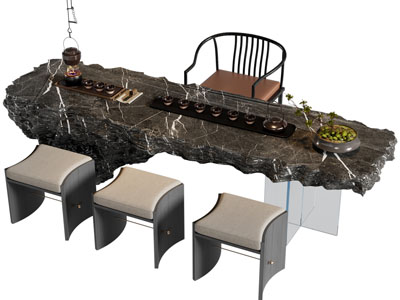 新中式大理石茶桌椅组合