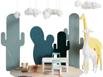 北欧仙人掌 长颈鹿 云朵灯儿童娱乐区 儿童桌椅组合