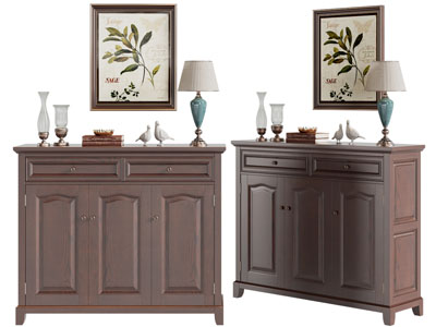 美式实木鞋柜、摆件组合