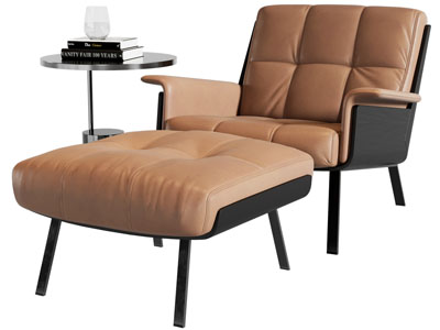 现代躺椅 脚踏 边几