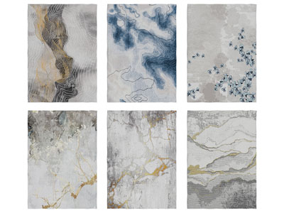 新中式长方形地毯3d模型 新中式长方形地毯