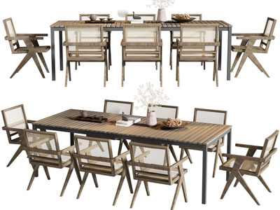 侘寂风长方形实木餐桌椅组合