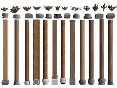 新中式实木圆形柱子、柱托3d模型 新中式实木圆形柱子、柱托