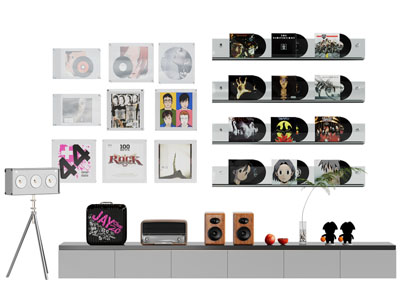 现代黑胶唱片、墙面亚克力唱片收纳架