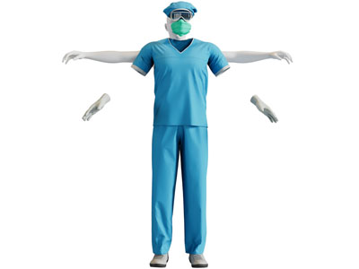 现代穿防护服的护工、男人