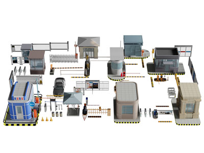 现代伸缩大门、门挡、门禁岗亭、保安大门
