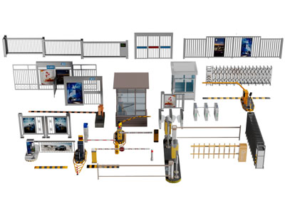 现代伸缩大门、门挡、收费杆、警卫室
