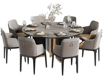 现代圆形大理石餐桌椅组合