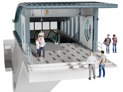 现代地铁出入口、地铁站台3d模型 现代地铁出入口、地铁站台