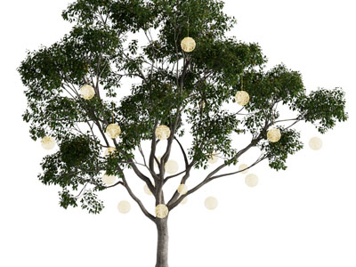 现代挂满灯饰的大树