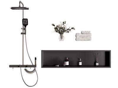 现代淋浴花洒 墙面嵌入式收纳格