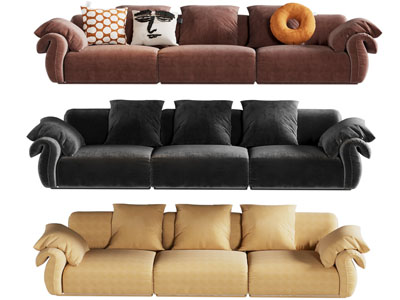 现代布艺多人沙发