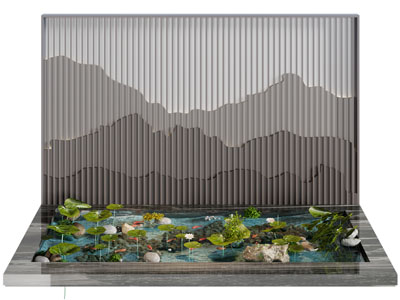 新中式荷花池 景墙 景观园艺小品