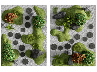 现代公园花草 石路景观园艺小品