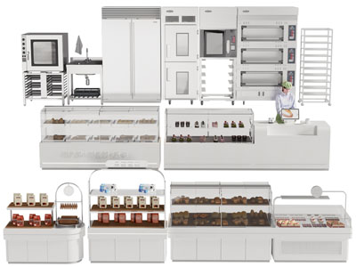 现代保鲜柜 冰柜 甜点展柜 烤箱 烘焙店商业设备3d模型 现代保鲜柜 冰柜 甜点展柜 烤箱 烘焙店商业设备