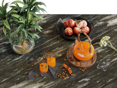 现代水果 果汁饮料 茶具杯子 摆件组合