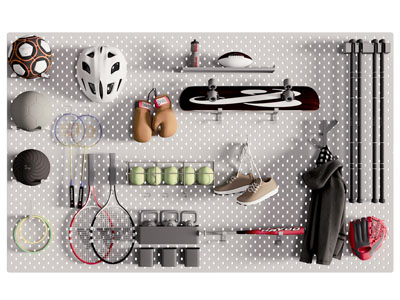 现代洞洞眼体育用品墙面收纳架