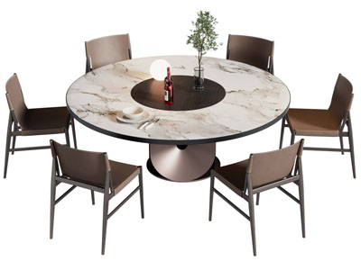 新中式圆形餐桌椅组合