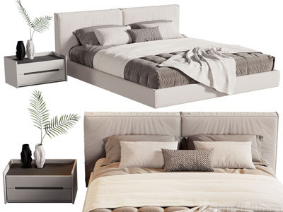 现代布艺双人床 床头柜