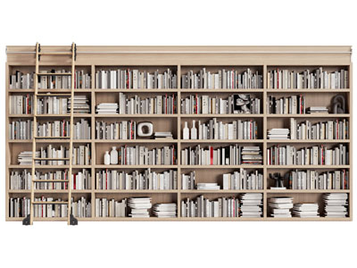 现代带梯子的开放式书柜