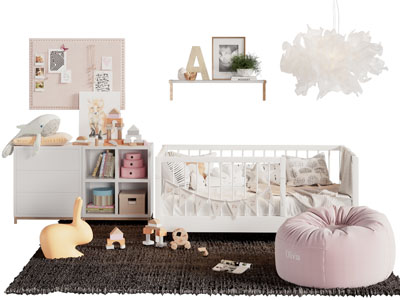 现代儿童边柜 婴儿床 懒人沙发