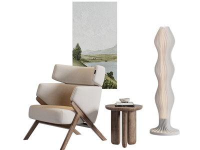 现代休闲椅子 边几 落地灯