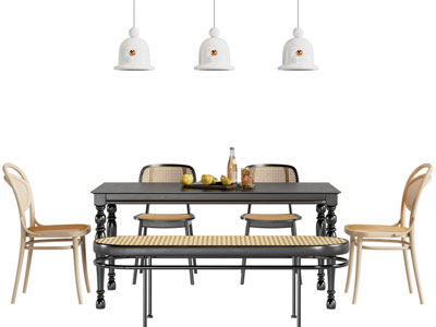 法式实木长方形餐桌椅组合