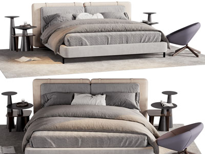 现代布艺双人床 床头几