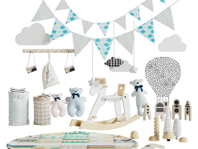 现代儿童玩偶 积木 彩旗玩具组合