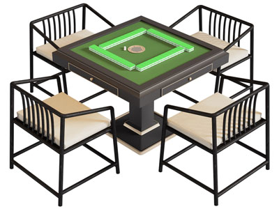 新中式方形麻将娱乐桌椅组合