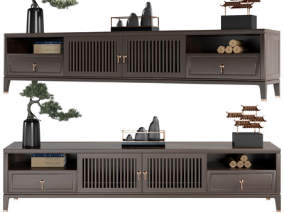 新中式电视柜 花瓶 装饰品摆件组合