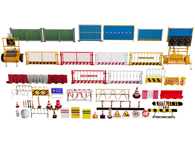 现代交通路障 围挡 围栏 指示牌