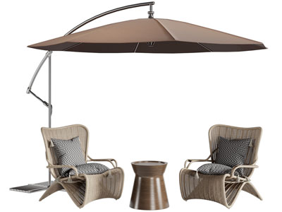 东南亚遮阳伞 藤编休闲椅子 边几