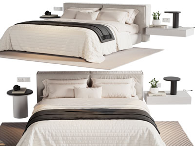 现代布艺双人床 床头柜