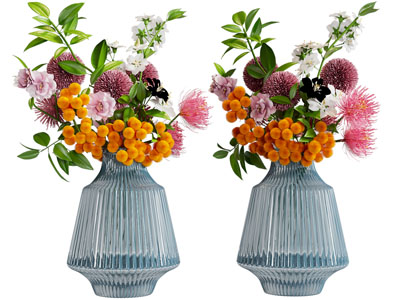 现代玻璃条纹花瓶花卉