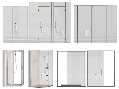 现代玻璃一字 推拉门淋浴房3d模型 现代玻璃一字 推拉门淋浴房