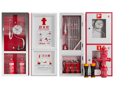 现代消防栓 灭火器 消防设备3d模型 现代消防栓 灭火器 消防设备