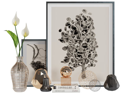 现代装饰画 花瓶花卉 烛台摆件组合