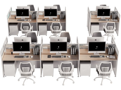 现代六人位办公桌椅组合