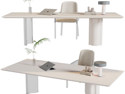 现代奶油风书桌椅组合