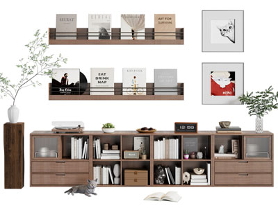 现代实木书柜 矮柜 墙面书刊杂志收纳架