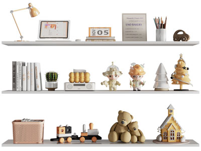 现代书籍 公仔雕塑 玩偶摆件组合