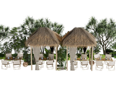 现代户外茅草亭子 休闲桌椅组合